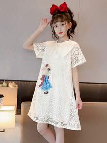 Girls Lace Princess Dress, Fashionable Summer Style For Toddlers & Children - White - View 5