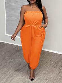 Slaydiva Mono informal de unicolor para mujer talla grande con cinturilla, bolsillos y piernas entalladas - Diseño C
