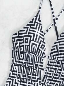 Swim Chiccia 1 Pc Women's Random Printed Minimalist Fashion Beachwear One Piece Swimsuit Summer - Black and White - View 3