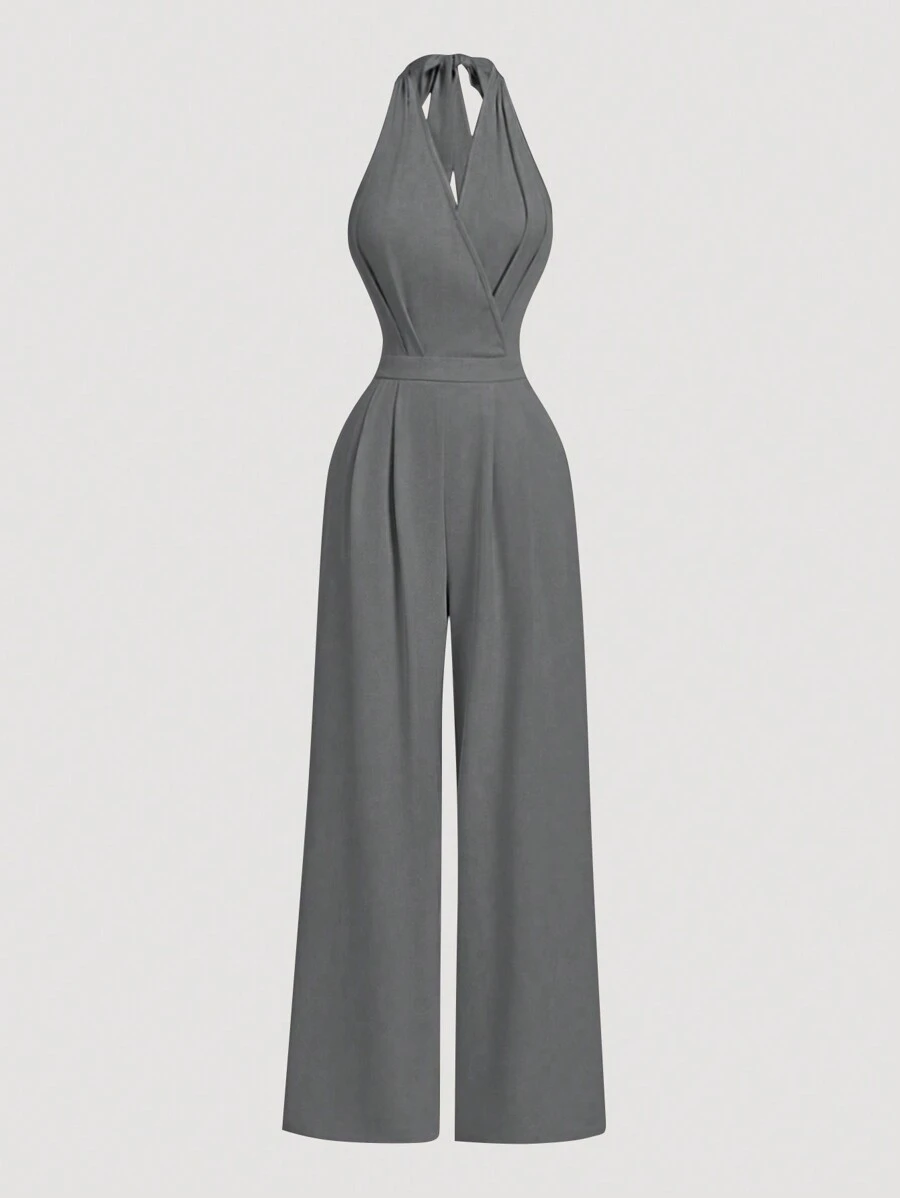 SHEIN MOD Bộ đồ liền thân màu mơ thường ngày, phù hợp để đi làm, mặc thường ngày và thanh lịch khi đi làm - Xám - Xem 1