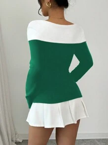 Elenzga 蝴蝶结撞色针织长袖T恤