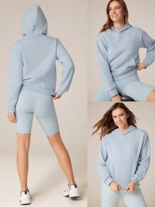 GLOWMODE Sudadera con capucha de felpa de uso diario con bolsillo tipo canguro y cuello de canalé, para uso casual en otoño e invierno - Celeste - Ver 8