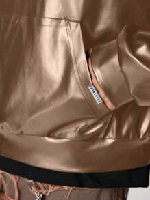 Manfinity VCAY Men's Leather Loose Long Sleeve Letter Embossed Hoodie, For Fall Winter