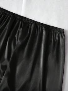 LuxeNights Plus Size Women 1 Set Solid Color Faux Silk Collar 3-Pieces Top & Shorts & Pants Sleepwear Set, Outfits