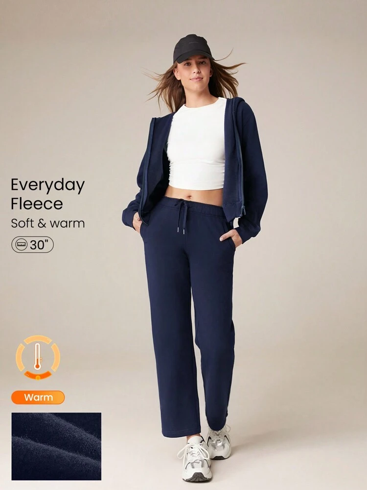 30'' Everyday Fleece Wide Leg Adjustable Drawstring Waist Basic Joggers Sweatpants With Side Pockets Daily Casual