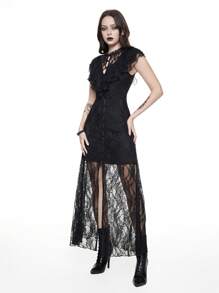 ROMWE Goth 女式蕾丝拼接无袖简约修身哥特连衣裙