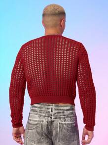 FeverCity Men's Skeleton Print See-Through Crew Neck Sweater, For Fall Winter - Multicolor - View 6