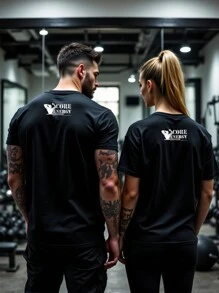 GymBeat Áo thun nam tay ngắn cổ tròn in hình khẩu hiệu, thích hợp mặc hàng ngày khi tập thể dục và thể thao, kiểu áo nén. - màu đen - Xem 4