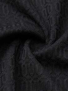 Manfinity Homme Men's Solid Color Texture Fabric Jacquard  Short Sleeve Casual Commuting Polo Shirt  Husband Spring& Summer Tops - Black - View 4