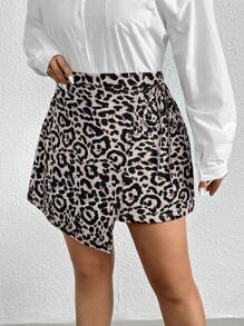 SHEIN Frenchy Plus Size Leopard Print Casual Shorts, Minimalist Fashion For Everyday Wear - Multicolor - View 6