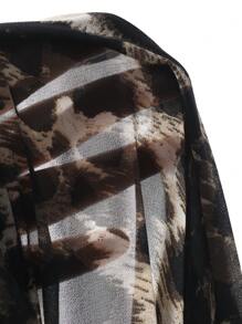 DAZY Women's Fashionable Leopard Print Mesh Ruffled Collar Blouse, Autumn Cheetah Print Long Sleeve Top