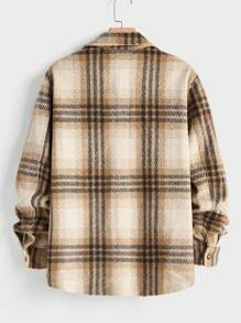 Manfinity VCAY 男士梭织格纹修身翻领长袖大衣，秋冬款 - 卡其色 - 查看 2