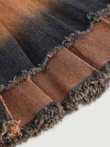 SHEIN Tween Girl Vintage Blue Denim Bowknot Pleated Mini Skirt - Medium Wash - View 5