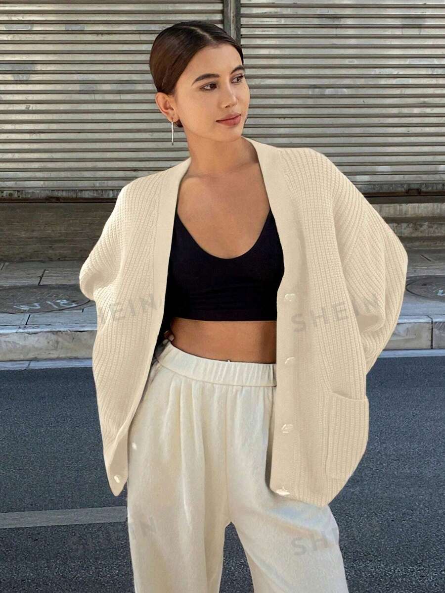 DAZY Cárdigan largo de manga larga con cuello en V y ajuste holgado para mujer, ropa de mujer para otoño