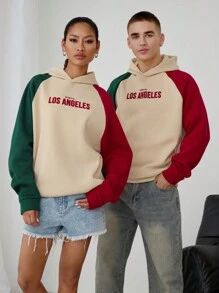 Manfinity Unisex Unisex Letter Print Patchwork Raglan Sleeve Loose Fit Pullover Hoodie - Multicolor - View 1