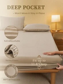 2/3 件卡其色床笠套装（1 件床笠+2 个枕套）、床垫保护套、床垫罩、床单套装、柔软透气、适用于所有尺寸的床 - 单人床、双人床、特大号床、大号床单，深口袋，最大 11.8 英寸 家纺 - 卡其色 - 查看 8