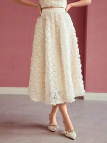 MOTF PREMIUM FLORAL APPLIQUED FLARED SKIRT,VALENTINE'S DAY,SPRING/SUMMER