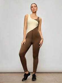 Activina Women Contrast Color Sleeveless Fitness Jumpsuit For Daily Workouts - Dark Green - View 5