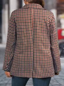 SHEIN LUNE Plus Size Casual Business Plaid Blazer - Red - View 2