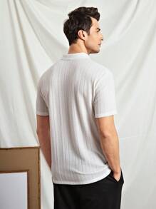 Manfinity VCAY Men's Knitted Intarsia Loose Casual Polo Shirt With Wide Collar, Suitable For Summer - White - View 3