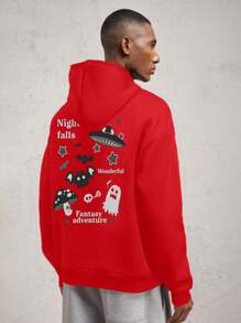 AKNOTIC Business Casual Sudadera holgada con estampado de letras y caída en los hombros, casual, adecuada para otoño/invierno, sudadera de Halloween para hombre