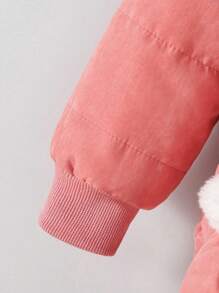 SHEIN 2pcs Baby Girl Casual Cute Warm Hooded Long Padded Coat With Gloves, Fall Winter Outerwear - Hot Pink - View 4