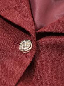 DAZY Women 2 Pieces Suit Set: Solid Color Cropped Blazer & Skirt Business Attire - Red - View 8