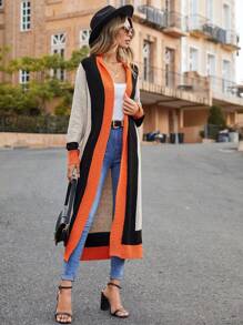 SHEIN LUNE Áo Cardigan dài thả vai phối màu, Áo dài tay - Nhiều màu - Xem 4