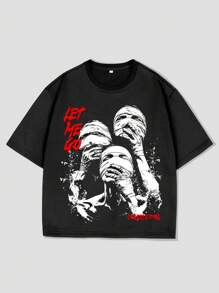 ROMWE MEN Anime 超大号男士印花 T 恤，复古街头风格