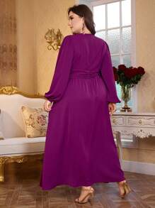 Modelyn Plus Size Plus Size V-Neck Floral Elegant Romantic A-Line Dress - Red Violet - View 2