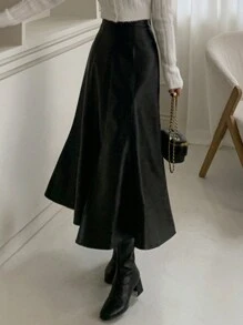 DAZY Women's PI Leather Splice Mermaid Split Mid-Length Skirt, Four Season Fall Skirts - Black - View 5