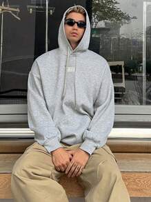 DAZY Autumn Letter Print Thermal Lined Hooded Sweatshirt For Men