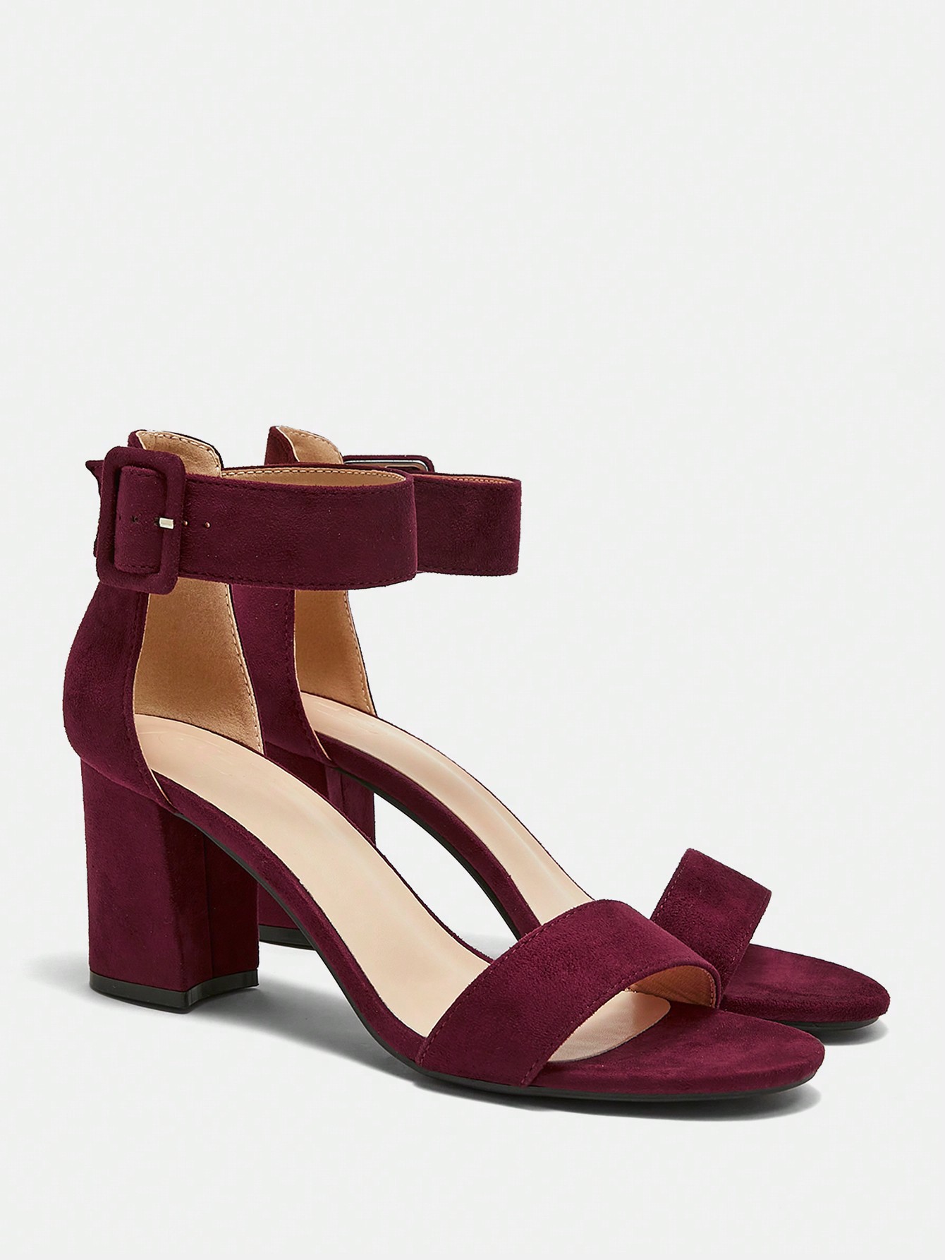 صندل نسائي جلد الغزال أنكل بكعب سميك – أحمر داكن م...