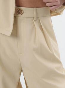 SHEIN Unity Stylish Pleated Wide Leg Trousers With Button Detail - Apricot - View 6