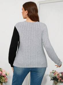 SHEIN Clasi Plus Size Autumn Fashionable Contrast Color Lace Collar T-Shirt