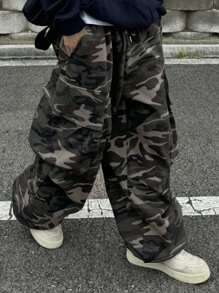 DAZY 秋季男士迷彩直筒工装裤 - 黑色 - 查看 1