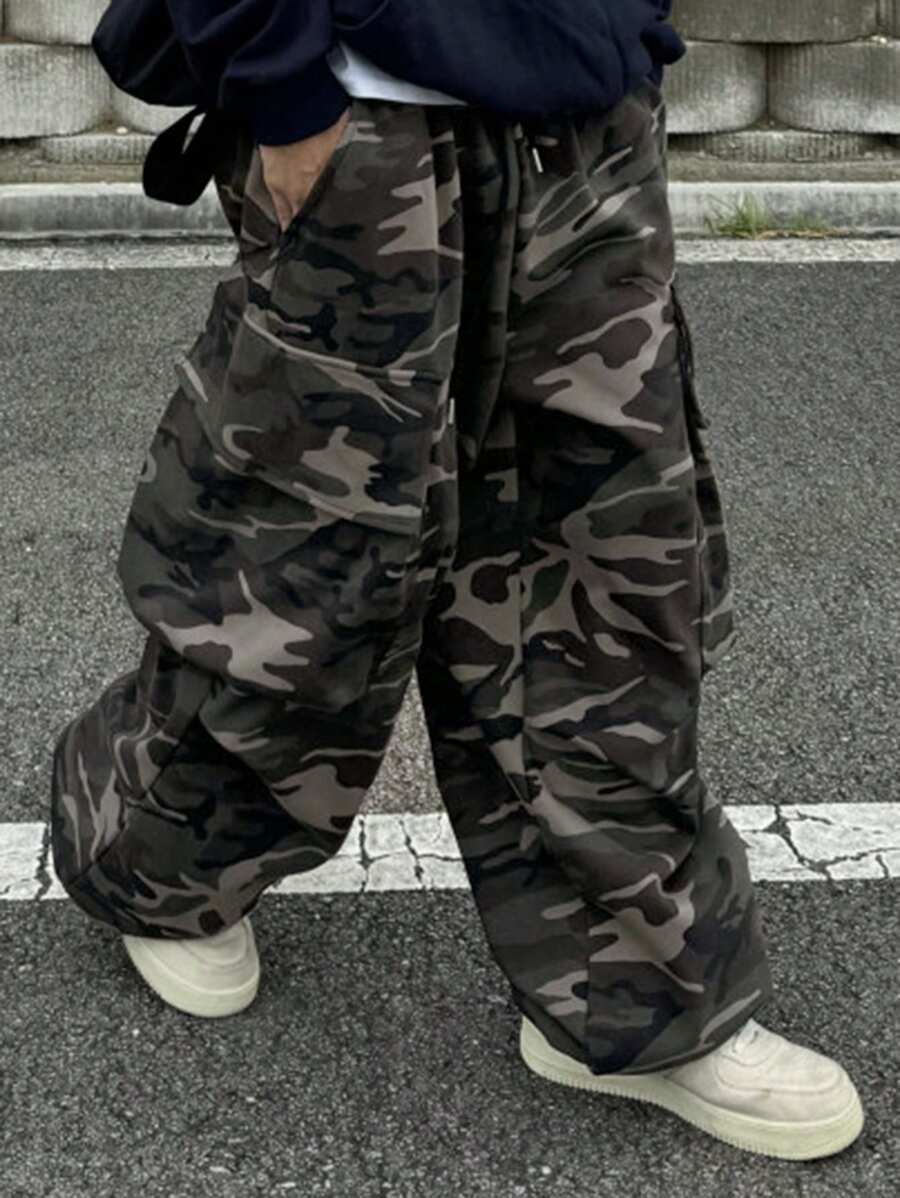 DAZY 秋季男士迷彩直筒工装裤 - 黑色 - 查看 1