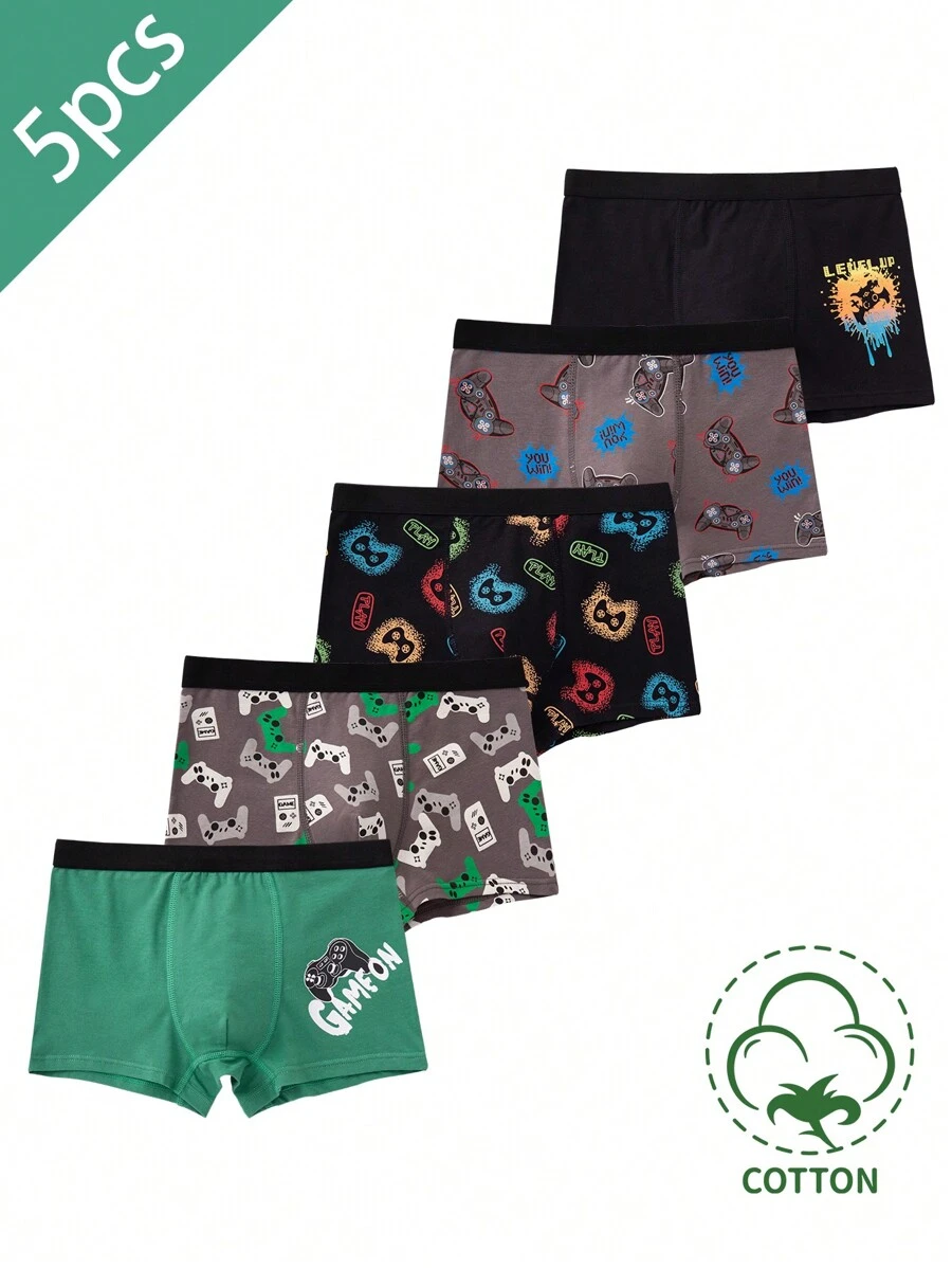 SHEIN 5pcs/Set Toddler Young Boys Cartoon Game Console Soft & Comfy Briefs Underwear