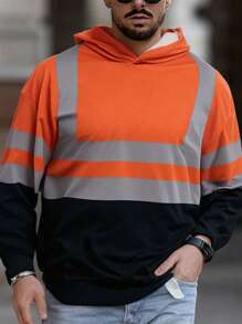 Manfinity Hypemode Men's Autumn Color Block Long Sleeve Casual Hoodie - Orange - View 3