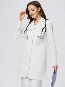 Scrubzie Anti-Wrinkle Women's Long Labcoat / White Coat With 4 Pockets - White - View 6