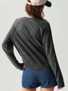 Bohemela Women's Plain Knit Crew Neck Raglan Sleeve Long Sleeve Loose Sweatshirt