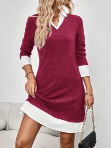 EMERY ROSE Vestido gris con bloques de color y ribetes blancos para oficina, vestimenta de oficina, vestido informal para mujer de negocios, vestido mini para mujer