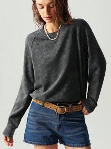 Bohemela Women's Plain Knit Crew Neck Raglan Sleeve Long Sleeve Loose Sweatshirt