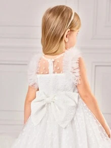 SHEIN Fern Glow  Young Girl Sweet Ruffle Hem Sleeveless White Organza Summer Dress