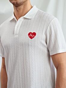 Manfinity VCAY Men's Knitted Intarsia Loose Casual Polo Shirt With Wide Collar, Suitable For Summer - White - View 2