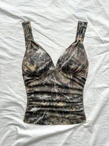 Soleia Áo ba lỗ in hình lá cây cổ điển thắt nút lãng mạn cho kỳ nghỉ của phụ nữ - Nhiều màu - Xem 5