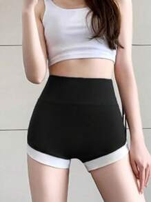 DAZY Women's Letter Print Patchwork Fitted Bodycon Shorts, Athleisure Style, Year-Round