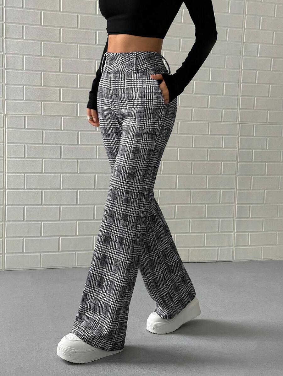 Flirla 女式低腰格子长裤，办公室和学校服装，秋季