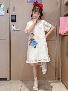 Girls Lace Princess Dress, Fashionable Summer Style For Toddlers & Children - White - View 6