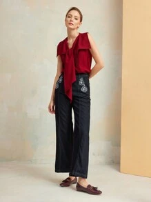 MOTF PREMIUM GIÀY BẬT CÓ TRANG TRÍ TUA RUA DÂY CHUYỀN CHO NỮ GIÀY BẬT MÀU ĐỎ ĐẬM CHO NGÀY LỄ TẾT, NGÀY VALENTINE - Màu Đỏ Sâu - Xem 9